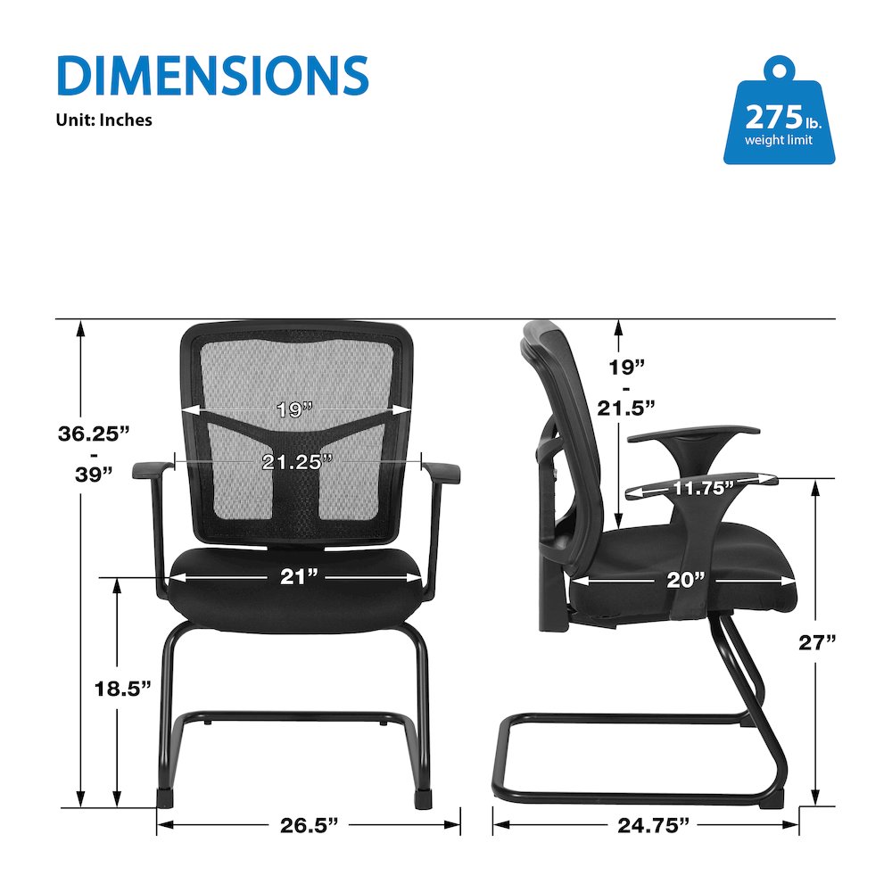 ProGrid Mesh Back Visitor’s Chair in FreeFlex Coal Fabric with Arms. Picture 3