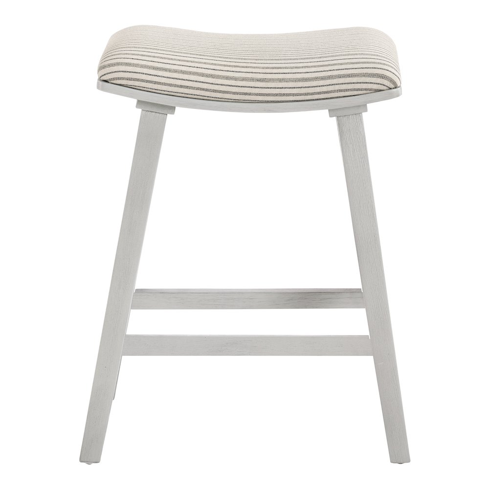 24" Saddle Stool 2-Pack With Cream Pin Stripe Fabric Seat And White Wash Frame. Picture 7