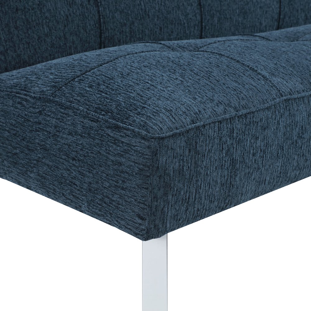Kenneth Futon in Indigo Fabric and Chrome Legs. Picture 11