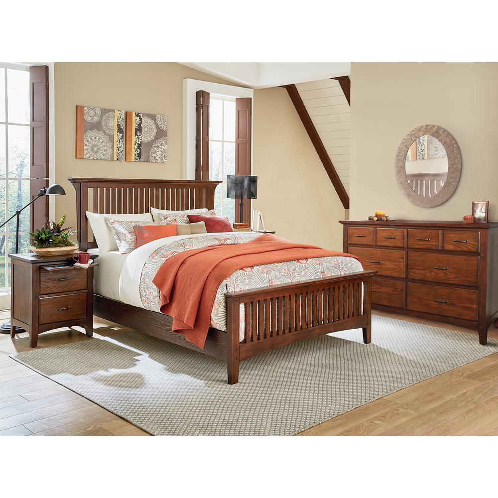 Modern Mission Queen Bedroom Set with 2 Nightstands and 1 Dresser in Vintage Oak Finish 7/CTN, BP-4201-214K. Picture 1
