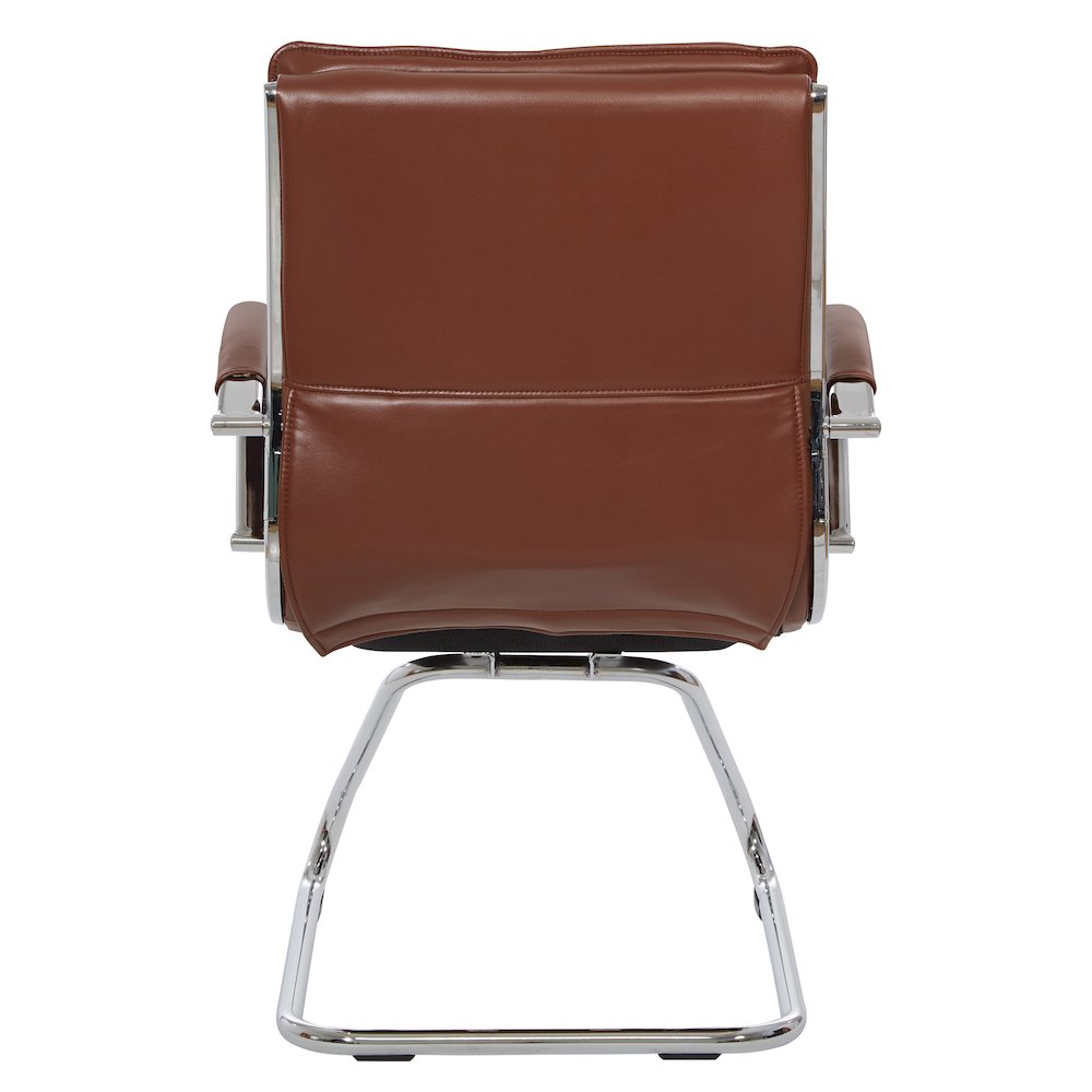 Guest Faux Leather Chair in Saddle with Chrome Base, Removable Arms. Picture 6
