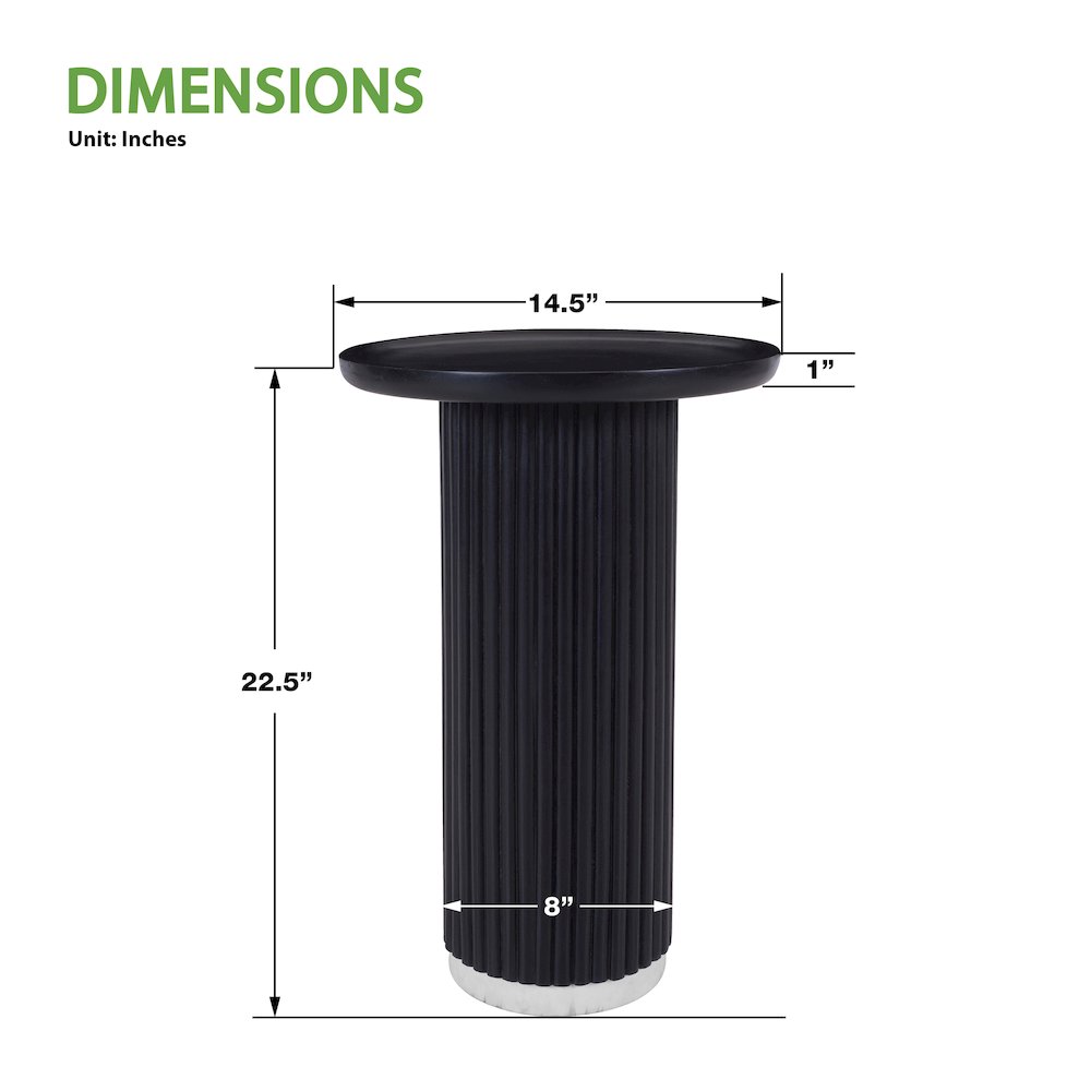 Round Solid Wood Pedestal Fluted Accent Table in Black Finish. Picture 7