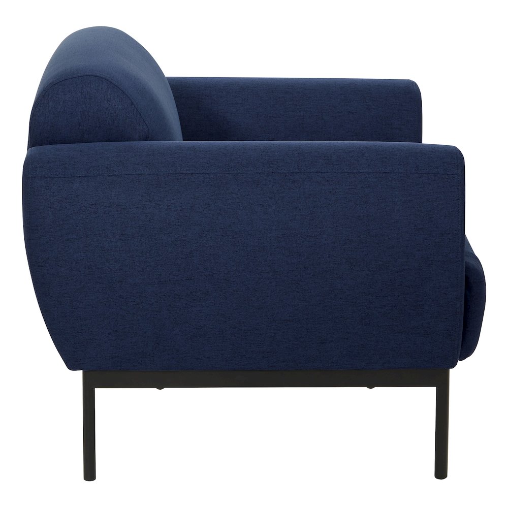 Delta Armchair in Navy Fabric with Black Metal Legs. Picture 4