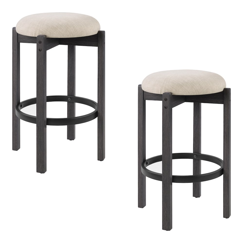Melissa 26" Counter Stools 2-Pack With Cream Fabric Seat and Black Finish Wood. Picture 1