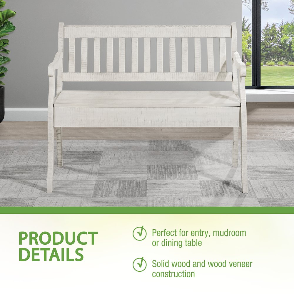 Wakefield Entryway Storage Bench in Destressed White Finish. Picture 11