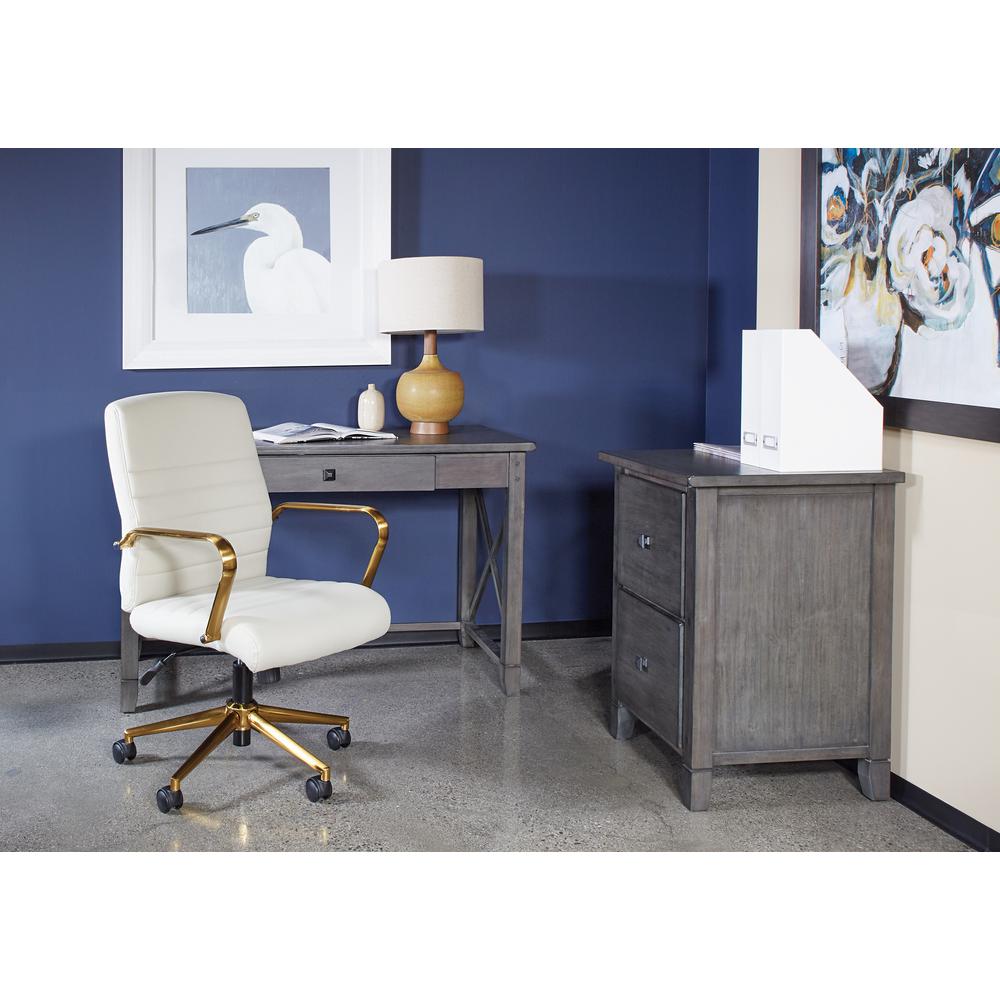 Mid-Back White Faux Leather Chair with Gold Finish Arms and Base K/D, FL22991G-U11. Picture 2