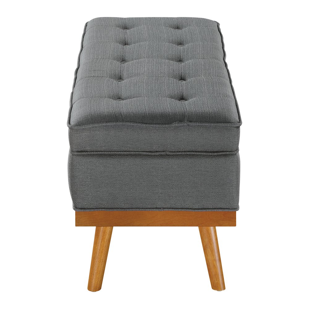 Katheryn Storage Bench in Charcoal Fabric with Spice Finish Legs. Picture 3