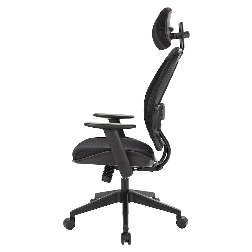 Office Star Professional Air Grid Chair with Adjustable Headrest - Mesh Seat - 5-star Base - Black - 1 Each. Picture 5