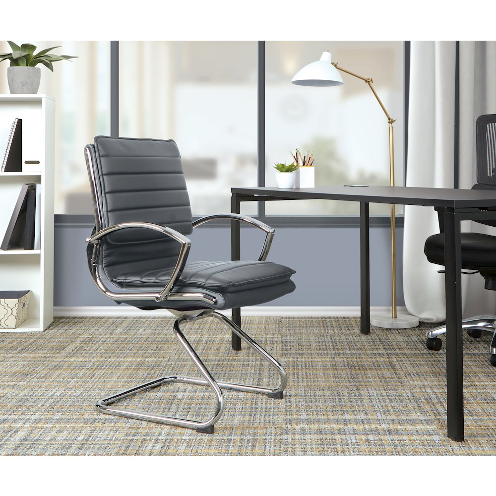 Guest Faux Leather Chair with Chrome Base and Includes Removable Arm Sleeves. Picture 9