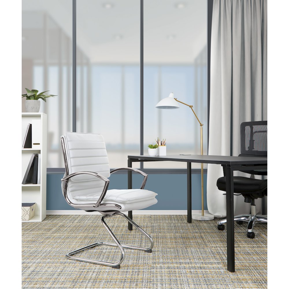 Guest Faux Leather Chair with Chrome Base and Includes Removable Arm Sleeves. Picture 2