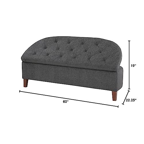 Jaycee 60" Storage Bench in Charcoal Fabric. Picture 11