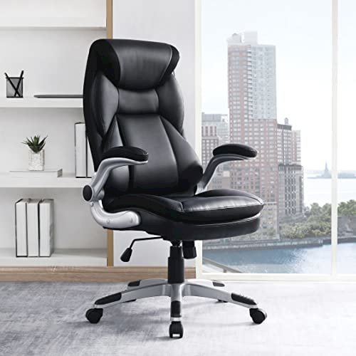 Executive Black Bonded Leather Chair with Silver Coated Nylon Base. Picture 12