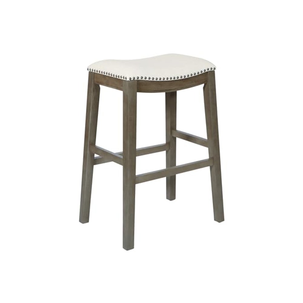 Saddle Stool 30" in Linen Fabric and Antique Grey Base 2-Pack, MET4330AG-L32. Picture 5