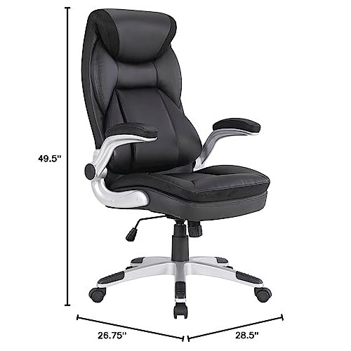 Executive Black Bonded Leather Chair with Silver Coated Nylon Base. Picture 13