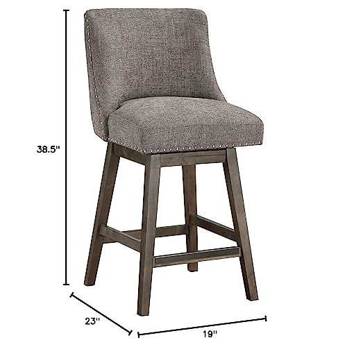 Granville 26" Swivel Counter Stool with Grey Legs in Charcoal Fabric. Picture 11