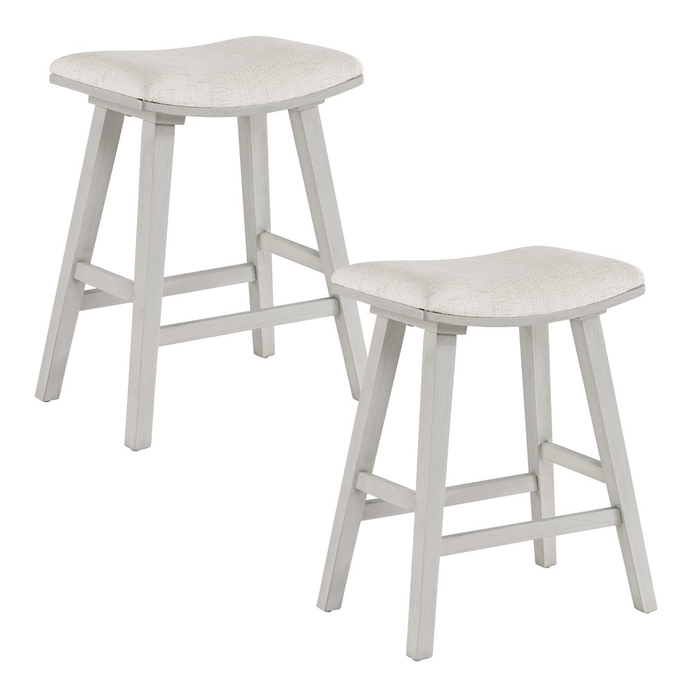 Coley 24" Saddle Stool 2-Pack With Linen Fabric Seat And White Wash Frame. Picture 1