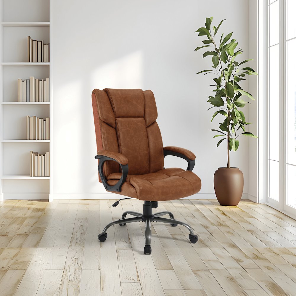 High-Back in Saddle Faux Leather Executive Chair with Padded Arms. Picture 2