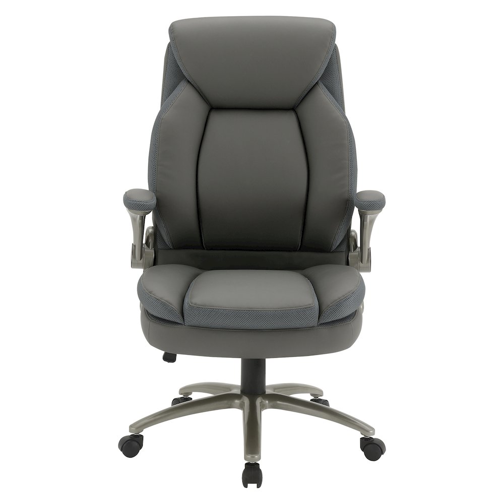Grey Leather Big & Tall Chair with Padded Flip Arms and Titanium Base. Picture 3