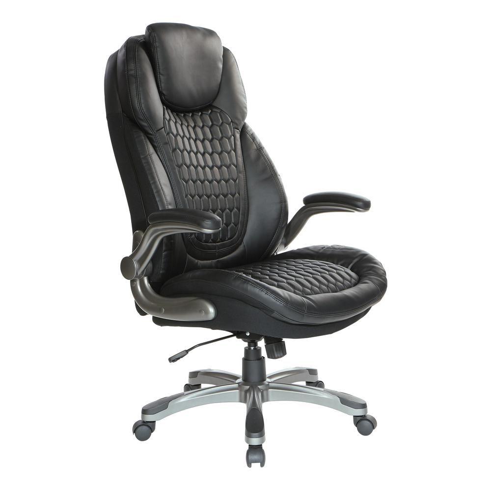 Executive High Back Chair with Black Bonded Leather and Flip Arms, ECH620867-EC3. Picture 1