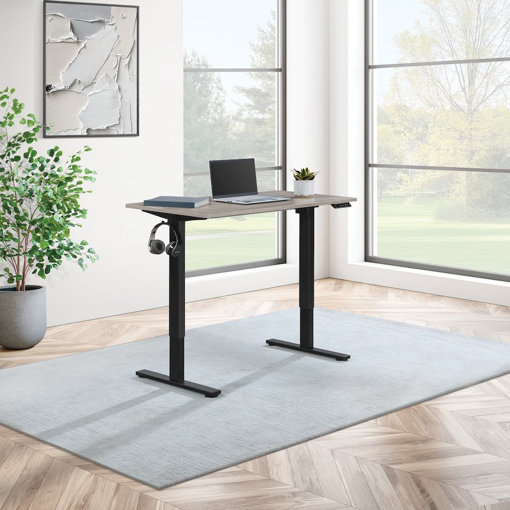 Primo 48"W Sit to Stand Electric Height Adjustable Desk With Light Grey Top. Picture 8