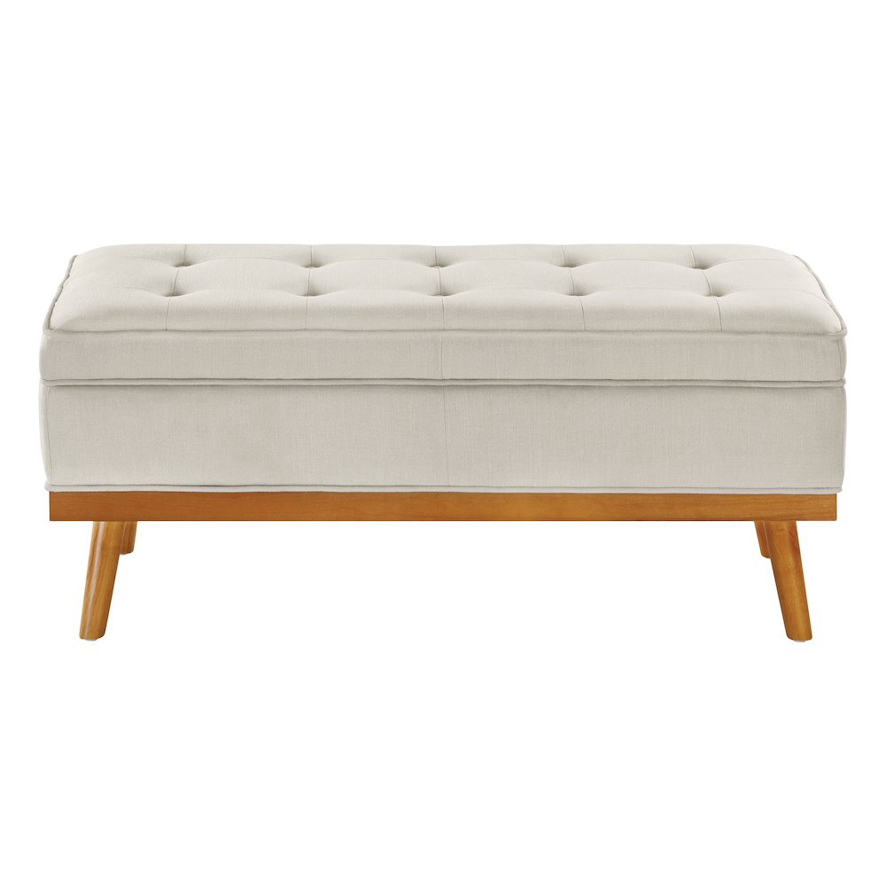 Katheryn Storage Bench in Wheat Fabric with Spice Finish Legs. Picture 2