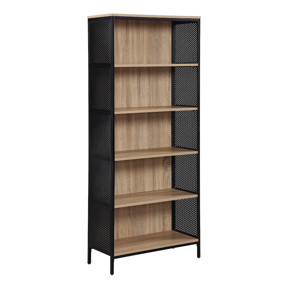 Ace 72” 5-Shelf Bookcase in Rustic Oak Finish. Picture 1