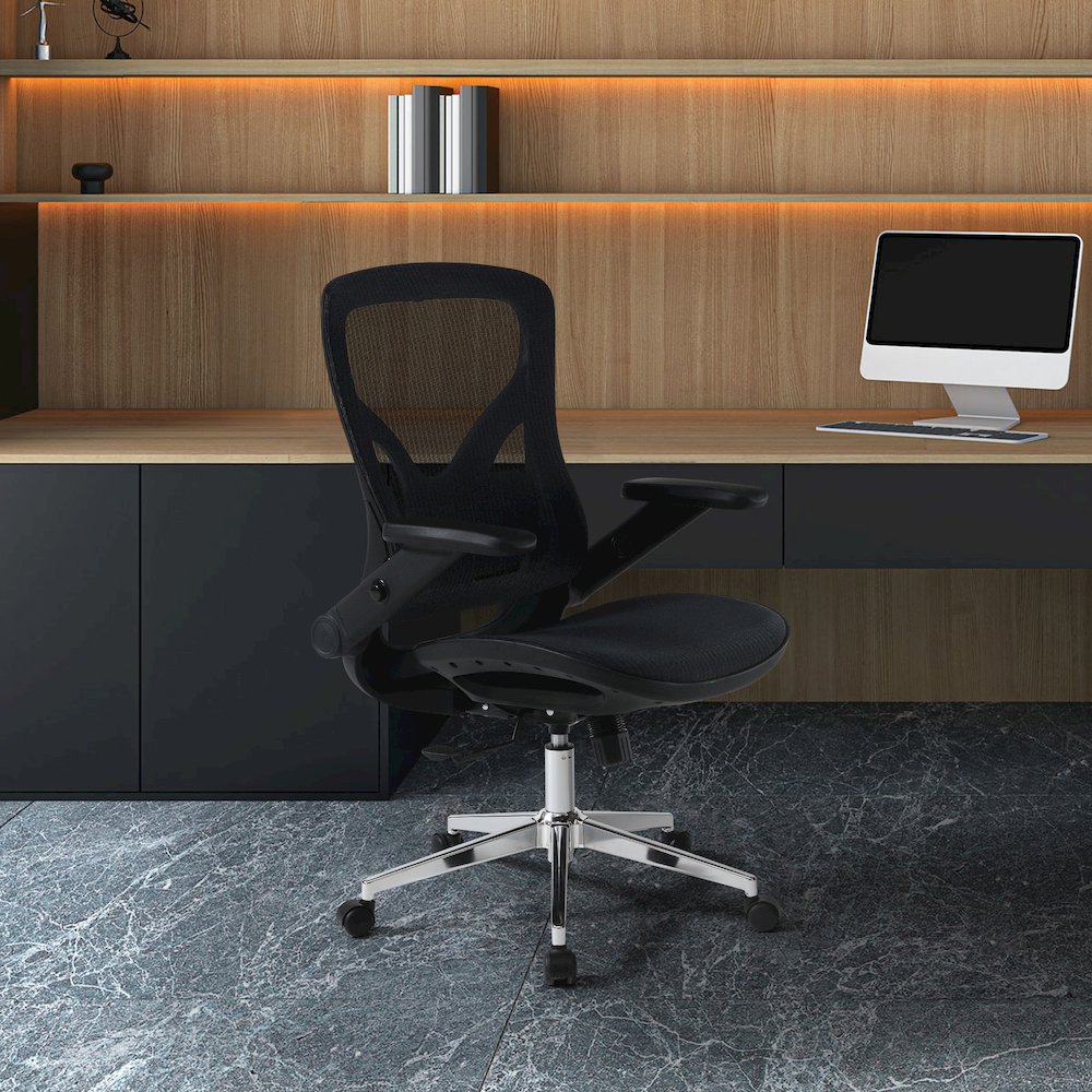 Black Matrix Seat and Back Manager’s Chair, PU-Padded Adjustable 4D Flip Arms. Picture 2