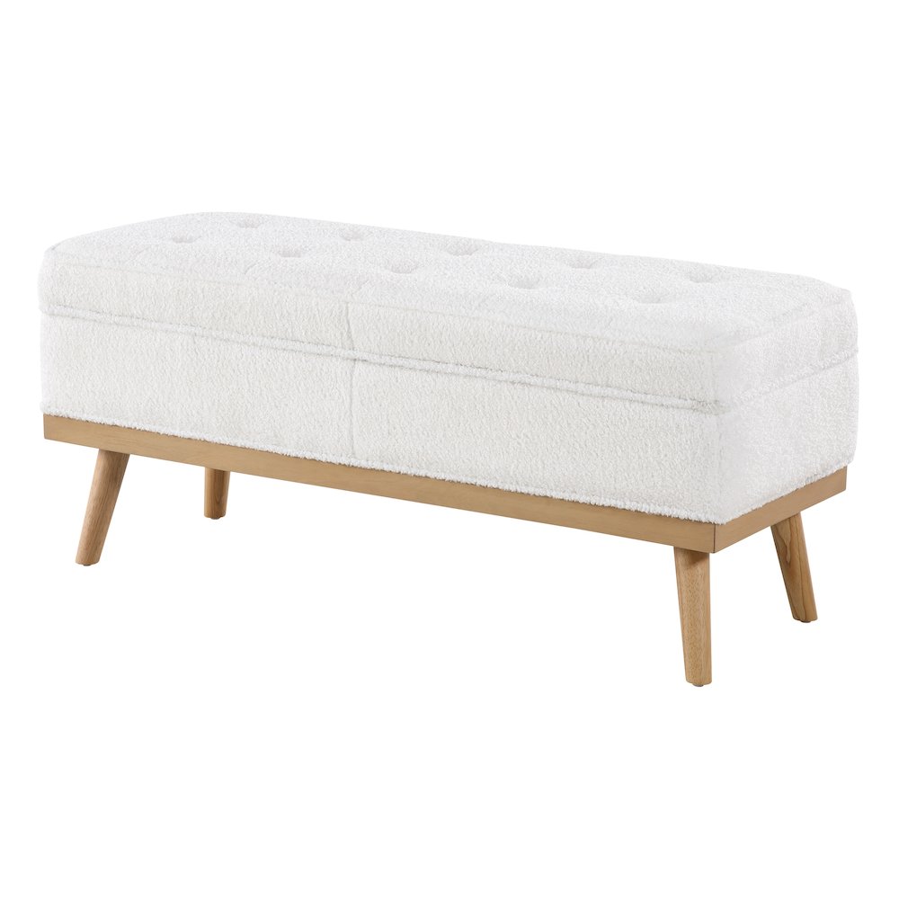 Katheryn Storage Bench in Ivory Sherpa Fabric with National Wood Legs. Picture 5