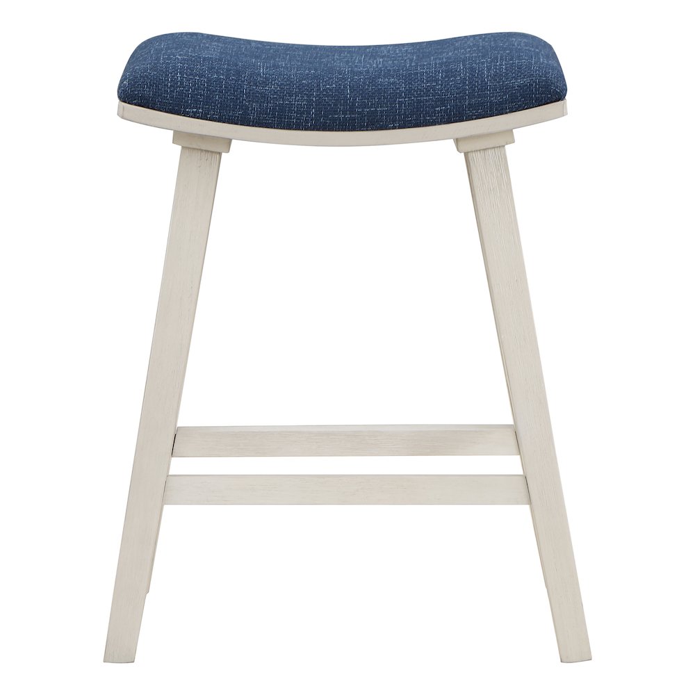 Coley 24" Saddle Stool 2-Pack with Navy Fabric Seat and White Wash Frame. Picture 3