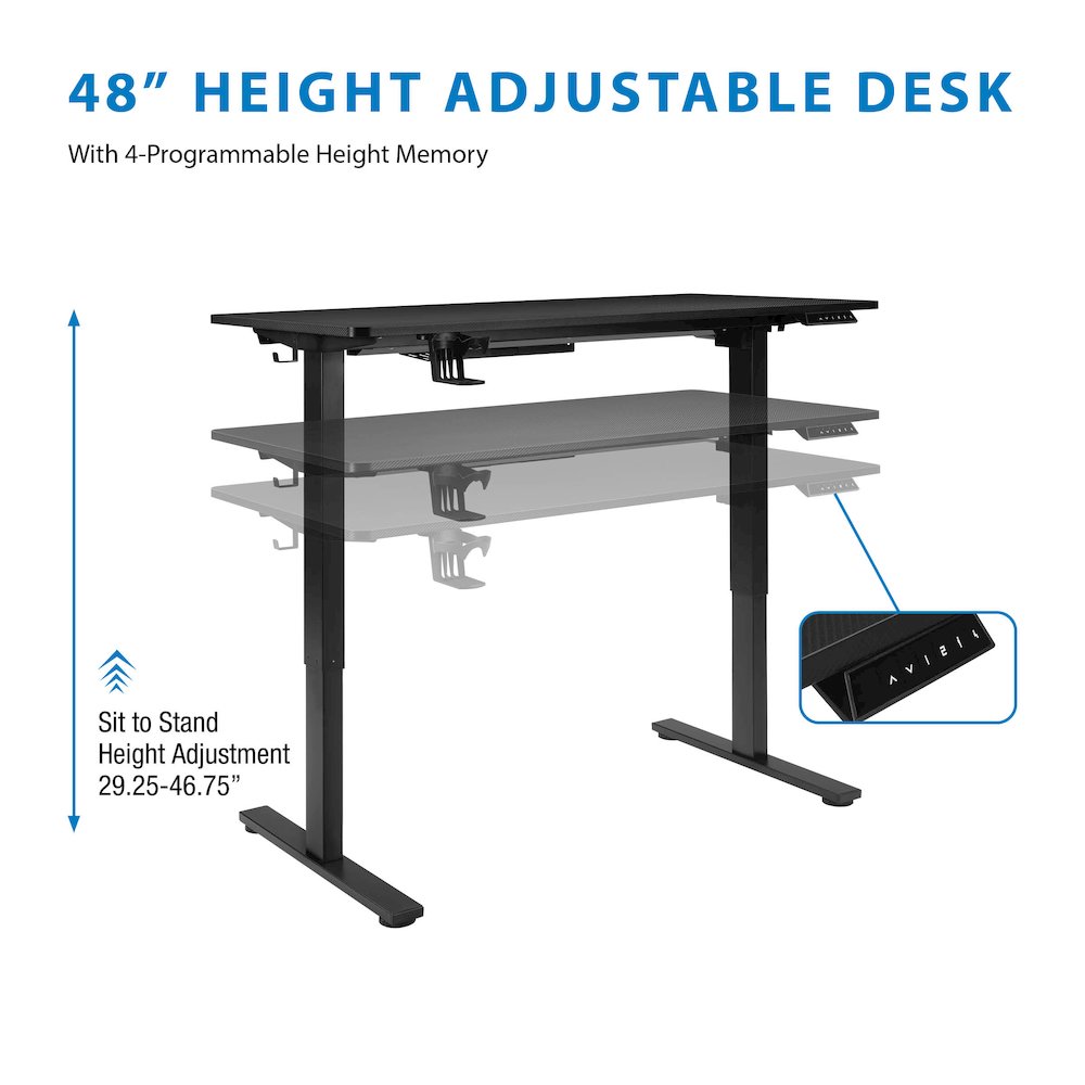 Primo 48" Electric Height Adjustable Gaming Desk in Black Carbon Fiber Finish. Picture 13