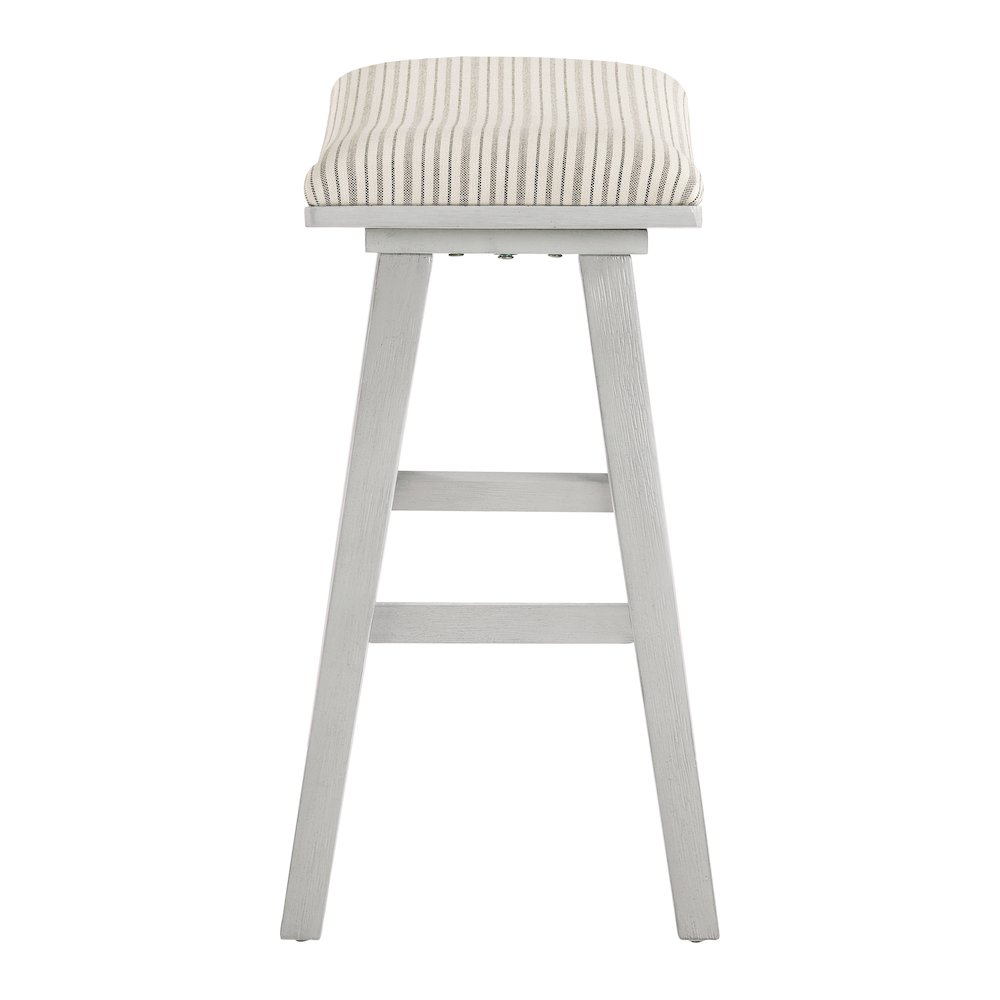 24" Saddle Stool 2-Pack With Cream Pin Stripe Fabric Seat And White Wash Frame. Picture 5