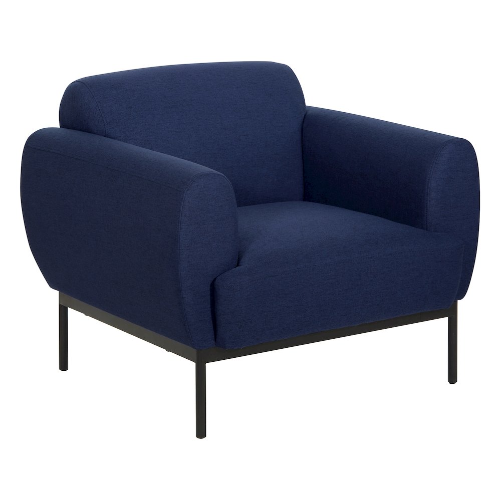 Delta Armchair in Navy Fabric with Black Metal Legs. Picture 1