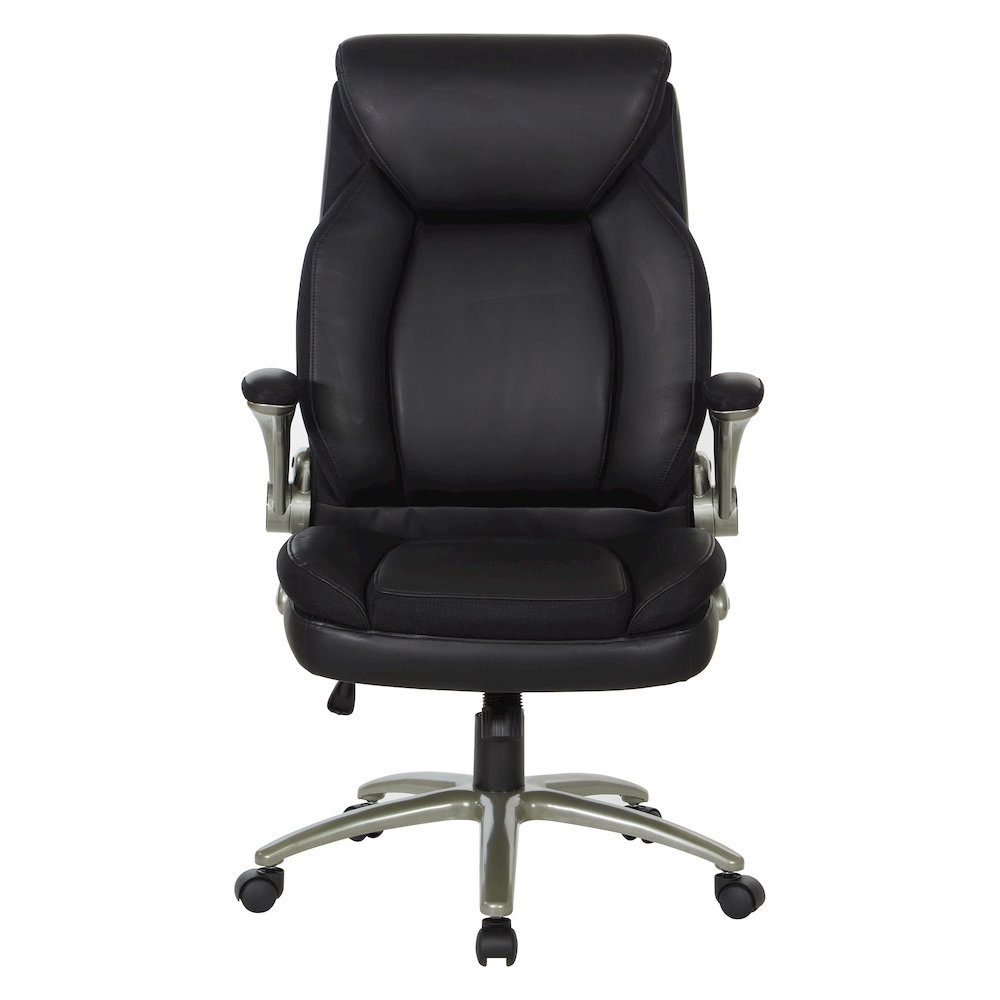 Black Leather Big & Tall Chair with Padded Flip Arms and Titanium Base. Picture 3