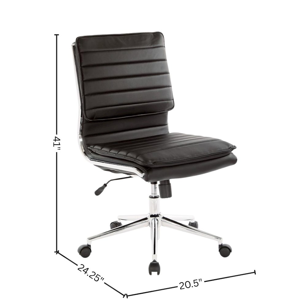 Armless Black Modern Office Chair – Faux Leather Small Desk Seating. Picture 5