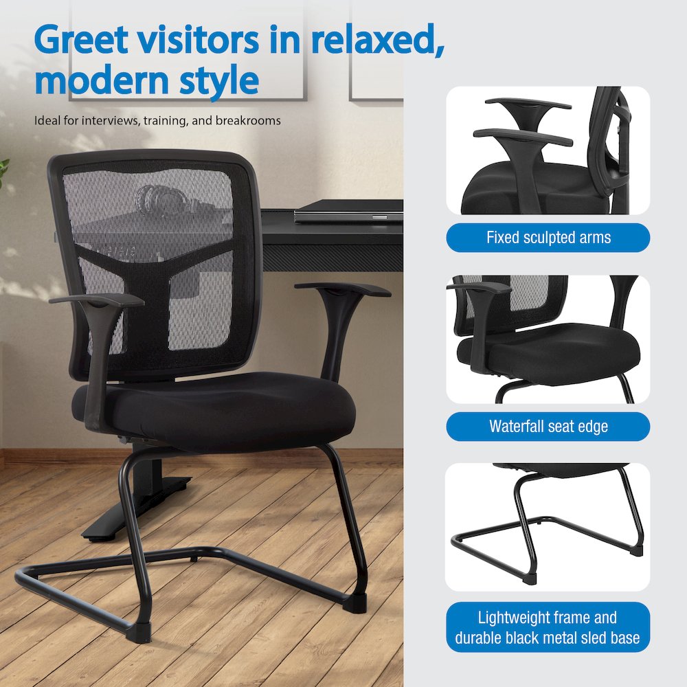 ProGrid Mesh Back Visitor’s Chair in FreeFlex Coal Fabric with Arms. Picture 9