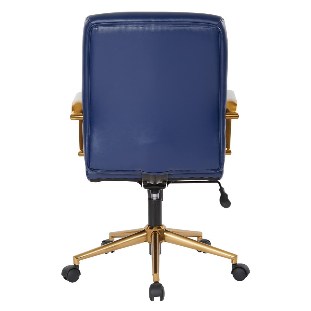 Mid-Back Navy Faux Leather Chair with Gold Finish Arms and Base K/D, FL22991G-U5. Picture 4