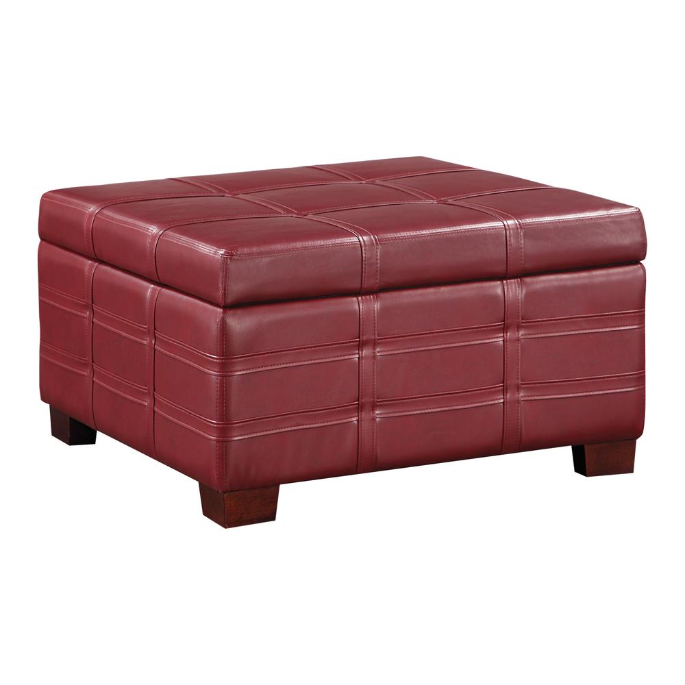 Detour Strap Square Storage Ottoman in Crimson Red Faux Leather, DTR3030S-RD. Picture 1