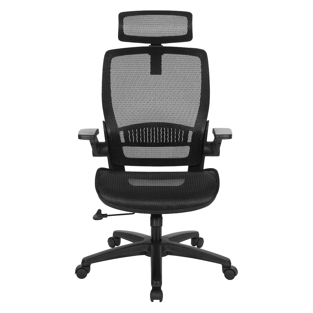 Managers Chair With Mesh Back And Seat And Adjustable Flip Arms And Headrest. Picture 4
