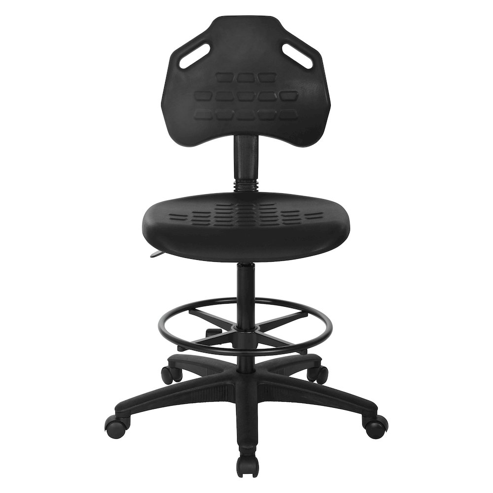 Black Skinned Urethane Drafting Chair With Adjustable Black Footrest And Casters. Picture 3