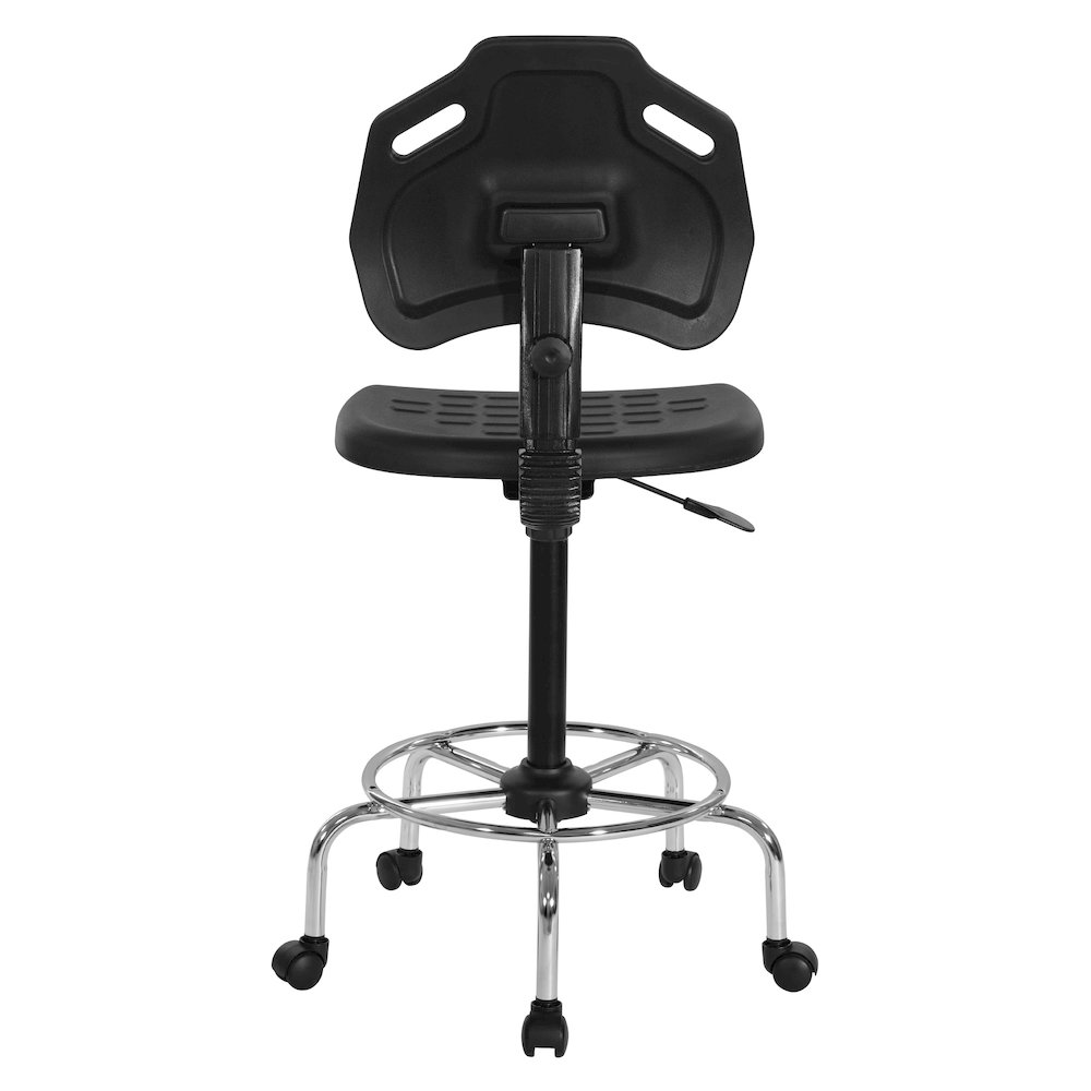 Black Self Skinned Urethane Intermediate Drafting Chair In Chrome Base. Picture 6