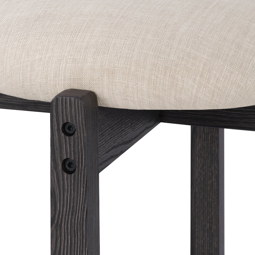 Melissa 26" Counter Stools 2-Pack With Cream Fabric Seat and Black Finish Wood. Picture 9