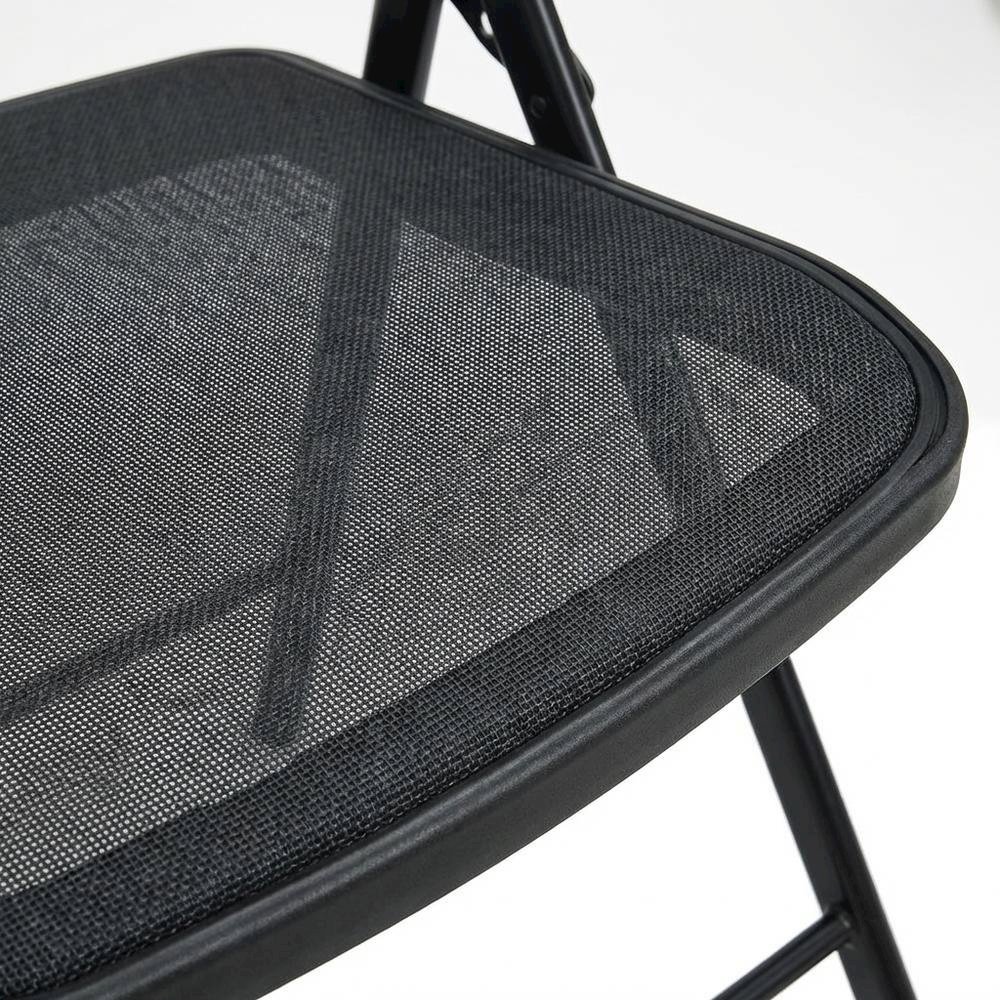 Black Mesh Folding Chair, Breathable Seat and Back, Lightweight Steel Frame. Picture 6