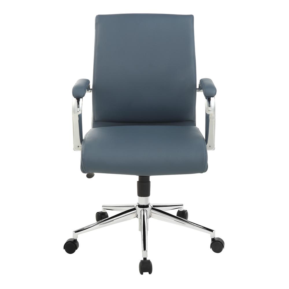 Mid Back Manager's Chair with Dillon Blue Antimicrobial Fabric and Chrome Base. Picture 2