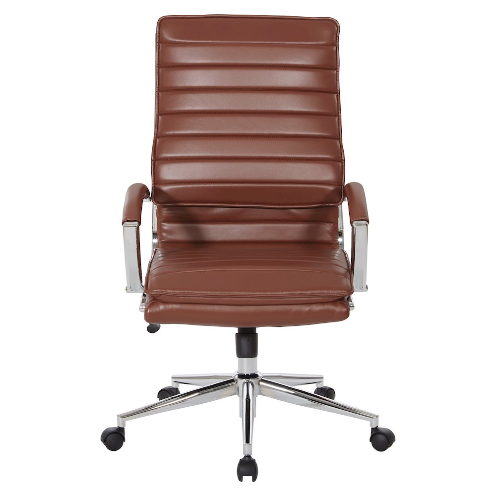 High-Back Manager's Chair in Saddle Faux Leather, Chrome Arms & Base. Picture 3