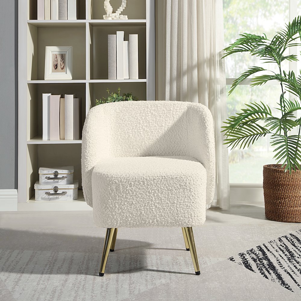 Abrina Vanity Chair in Textured Cream Fabric with Gold Legs. Picture 7
