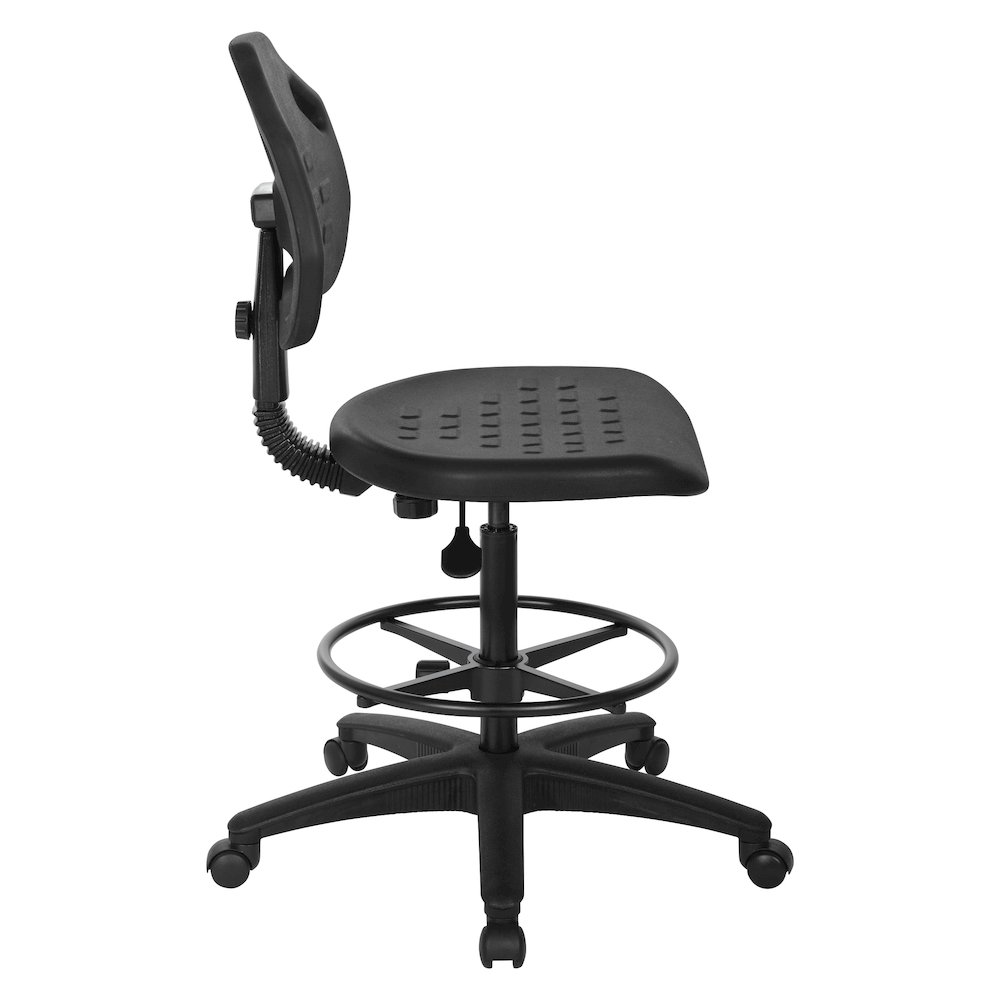 Black Skinned Urethane Drafting Chair With Adjustable Black Footrest And Casters. Picture 4