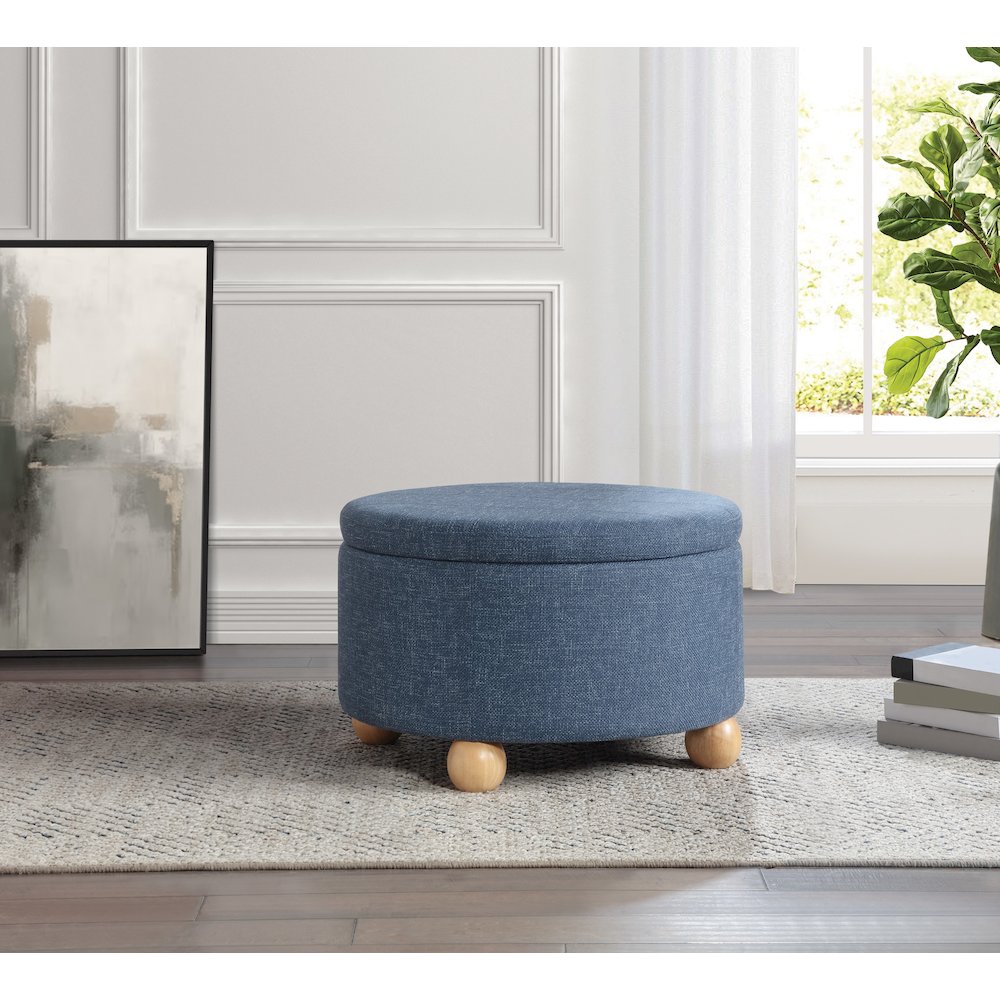 Baynes Storage Ottoman in Navy Fabric. Picture 4