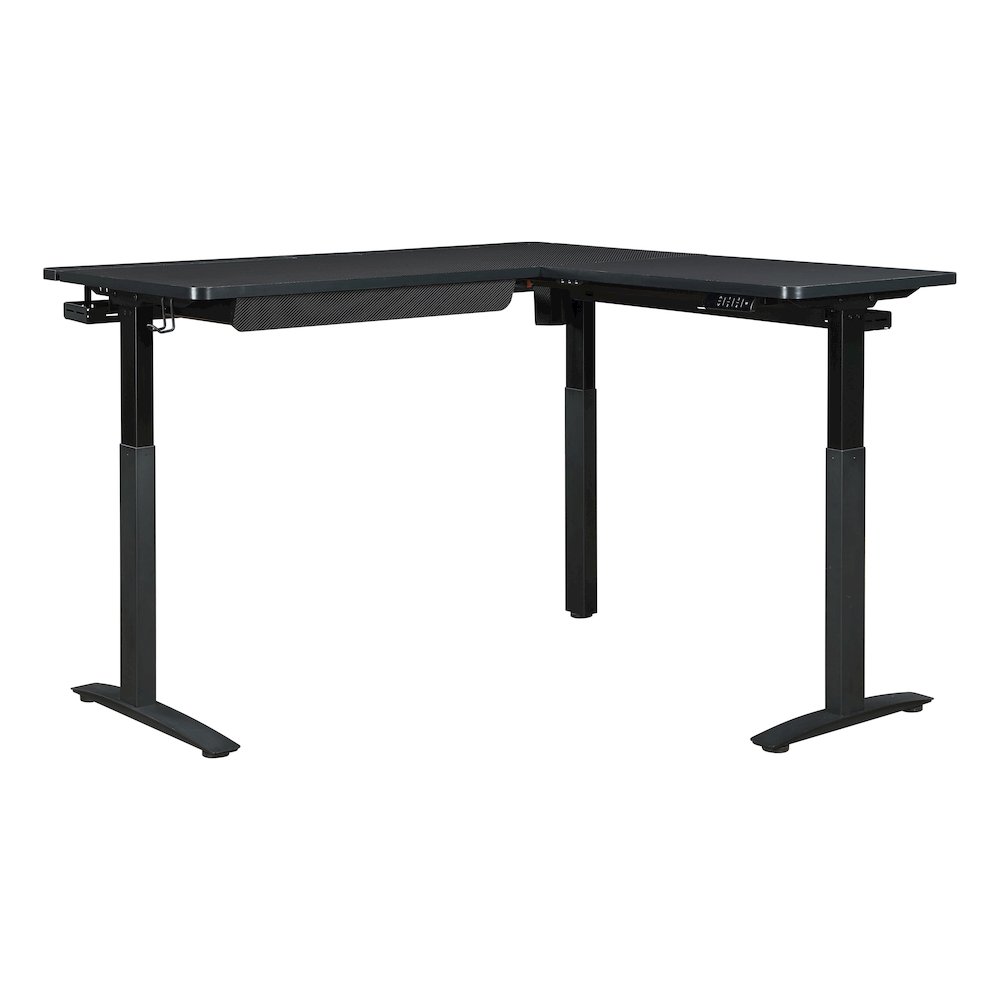 Kilo L-Shape Electric Lift Gaming Desk in Grey Carbon Fiber Finish. Picture 1
