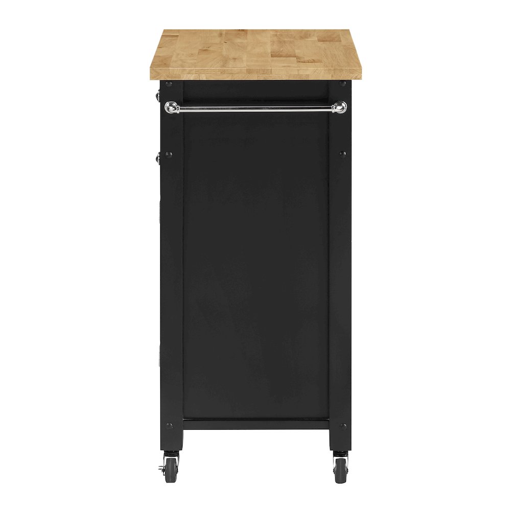 Derry Kitchen Cart with Natural Butcher Block Top With Black Finish. Picture 3