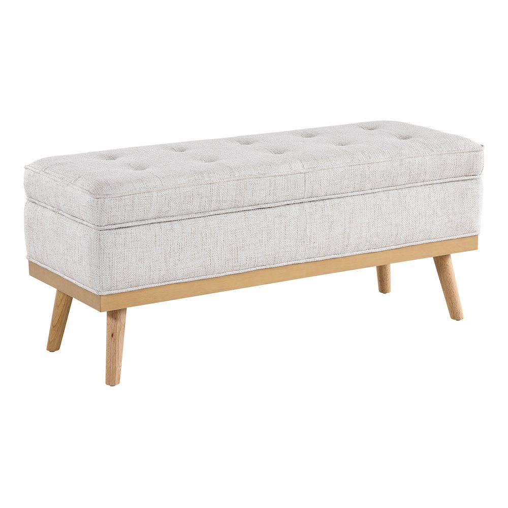 Katheryn Storage Bench in Linen Fabric with National Wood Legs. Picture 1